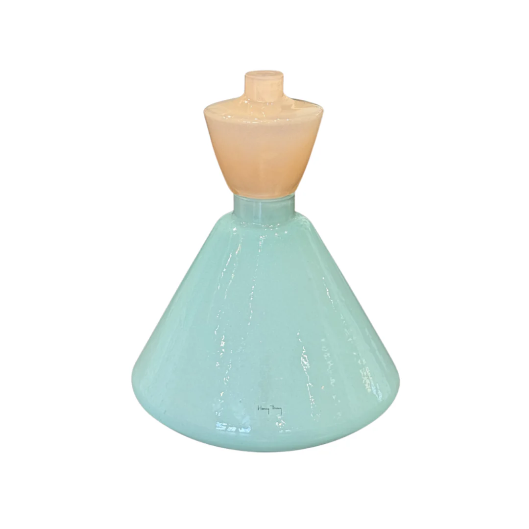 Artisan Bicolor Glass Vase Aqua Blue Peach