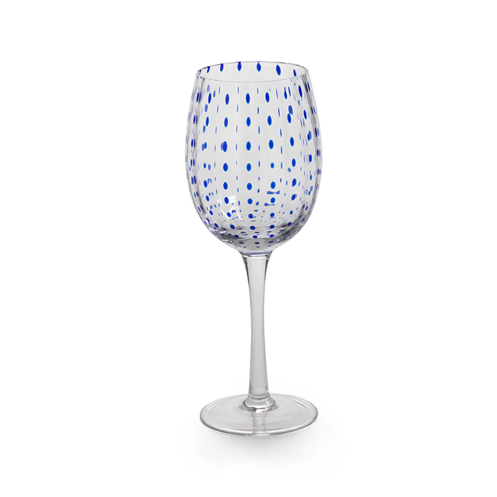 Blue Dots Wine Glass