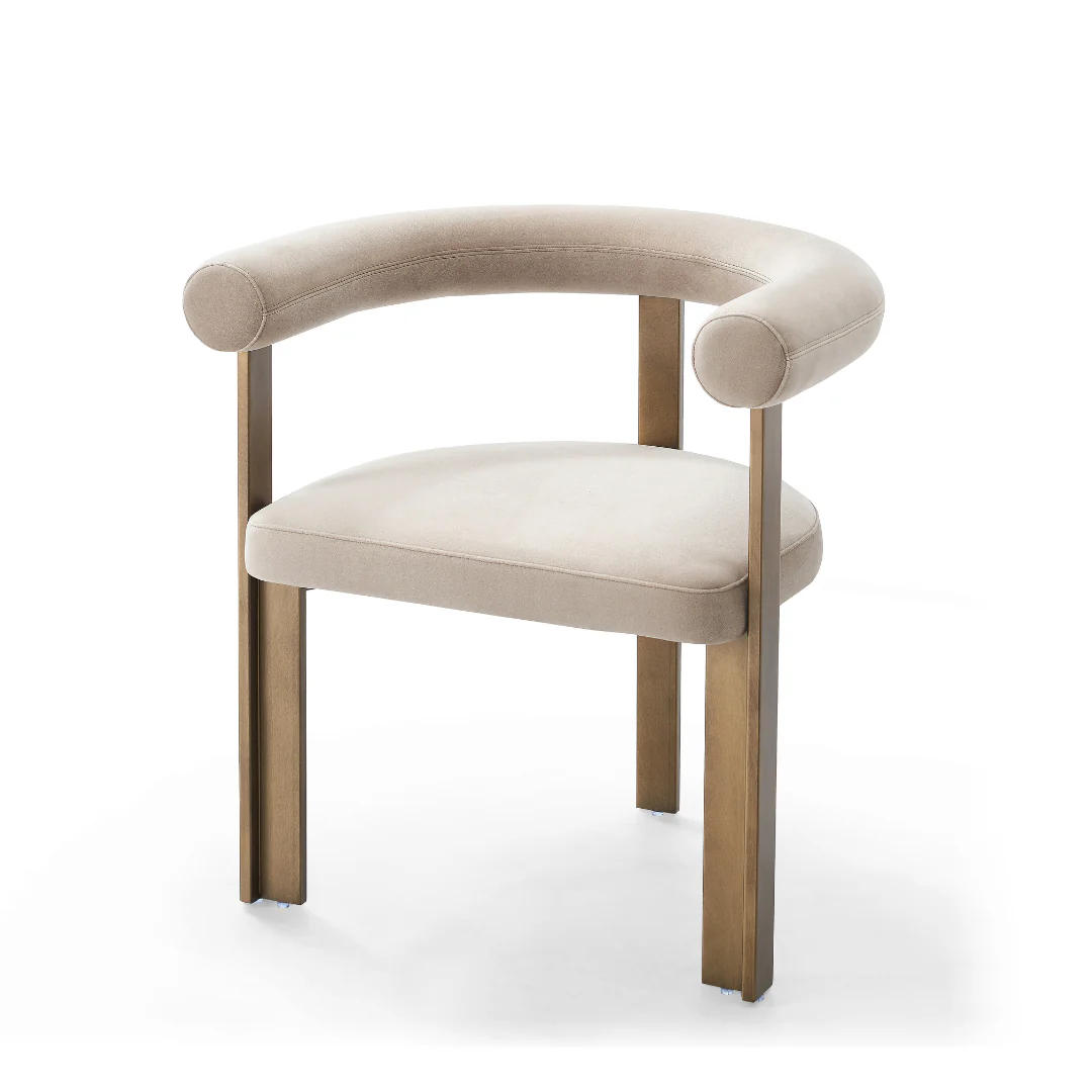 Bram Greige Dining Chair - Brass Frame