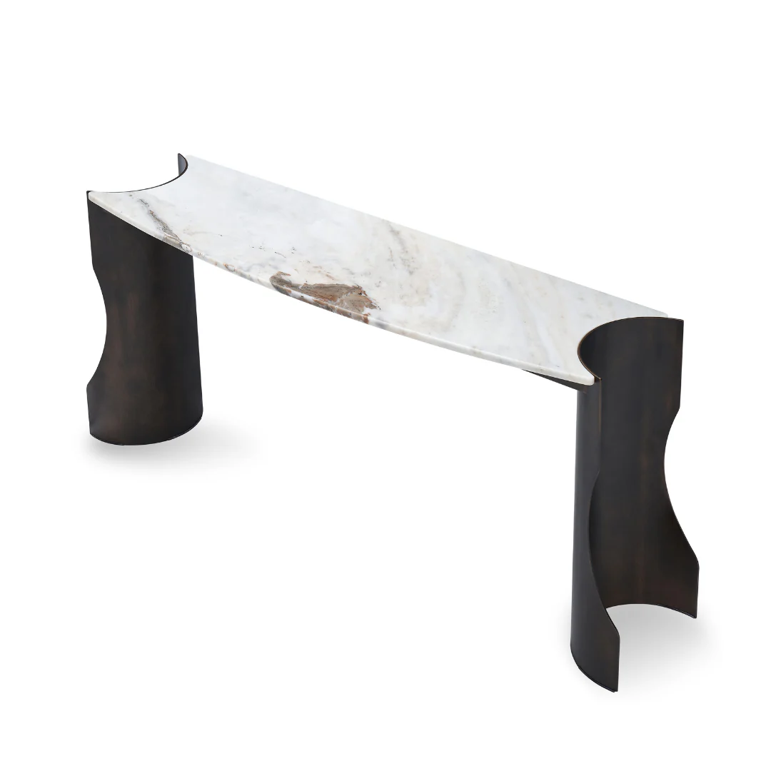 Bryn Clefornia Beige Marble Console Table -Brass - Image 3