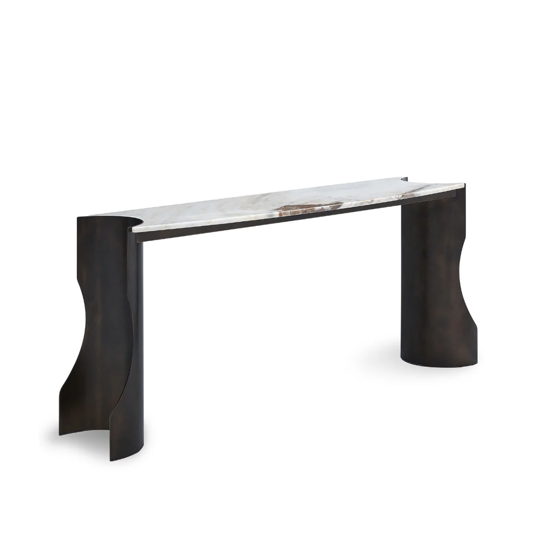 Bryn Clefornia Beige Marble Console Table -Brass - Image 4