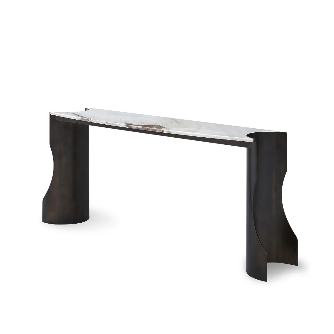 Bryn Clefornia Beige Marble Console Table -Brass - Image 6