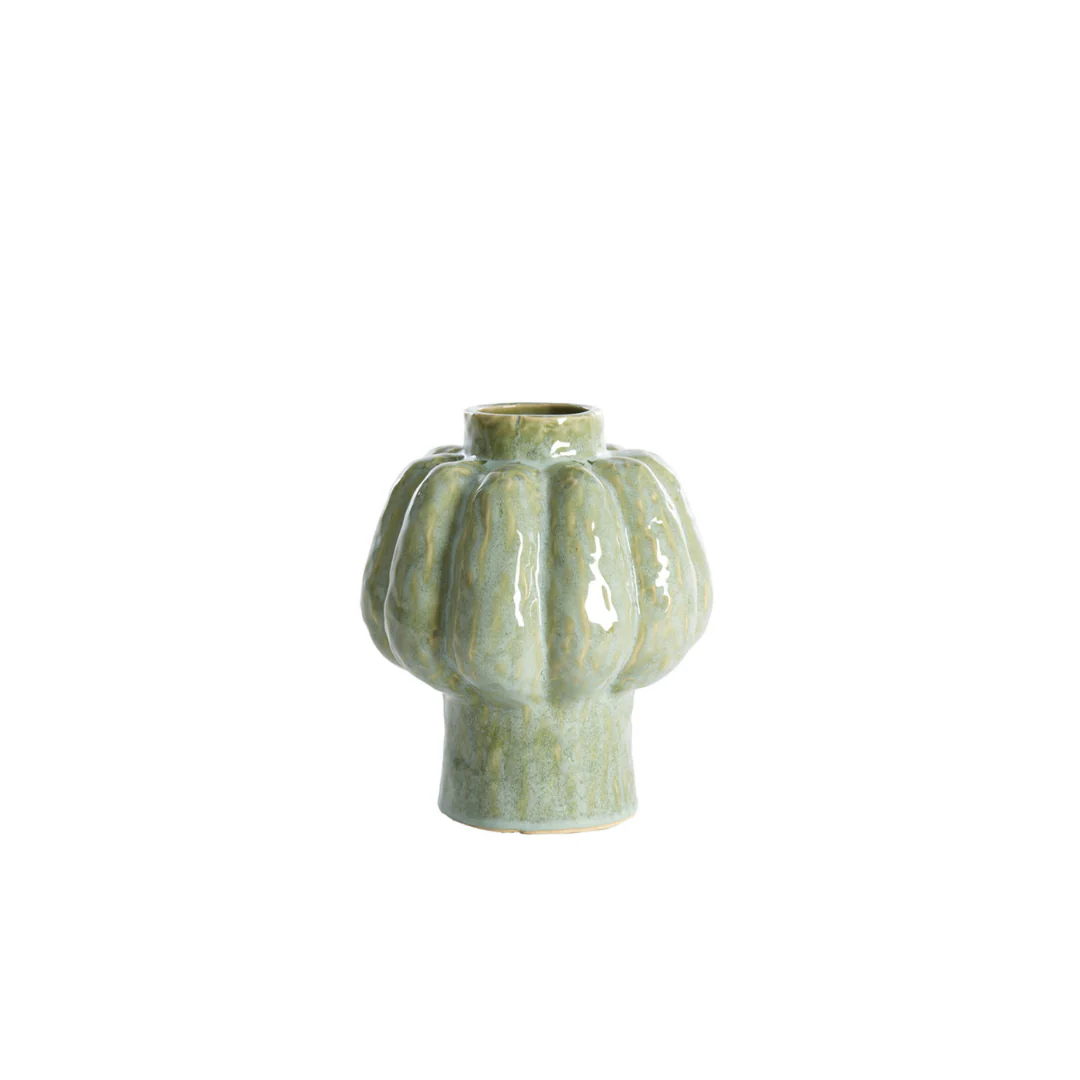 Glazed Ceramic Pumpkin Vase - Mint Green
