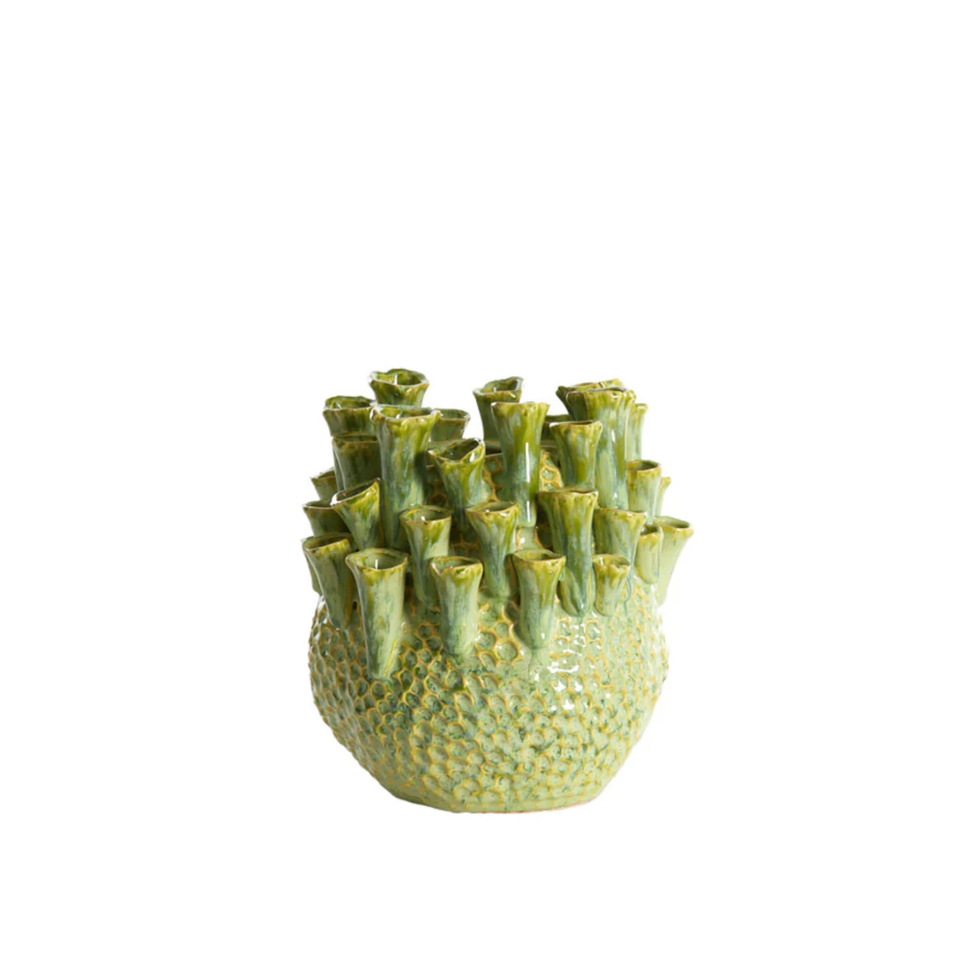 Kyral Glazed Coral Ceramic Green Vase