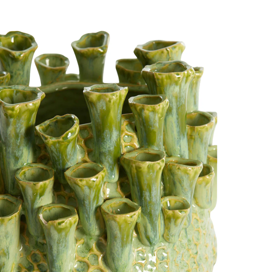Kyral Glazed Coral Ceramic Green Vase - Image 2