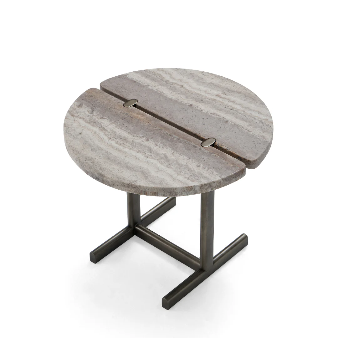 Lu’An Travertine Top Side Table - Brass