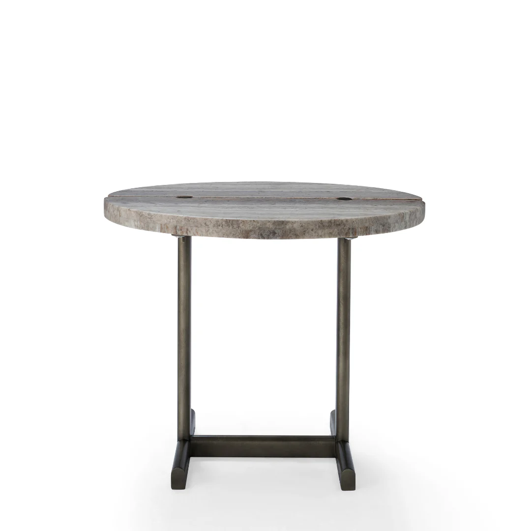 Lu’An Travertine Top Side Table - Brass - Image 2