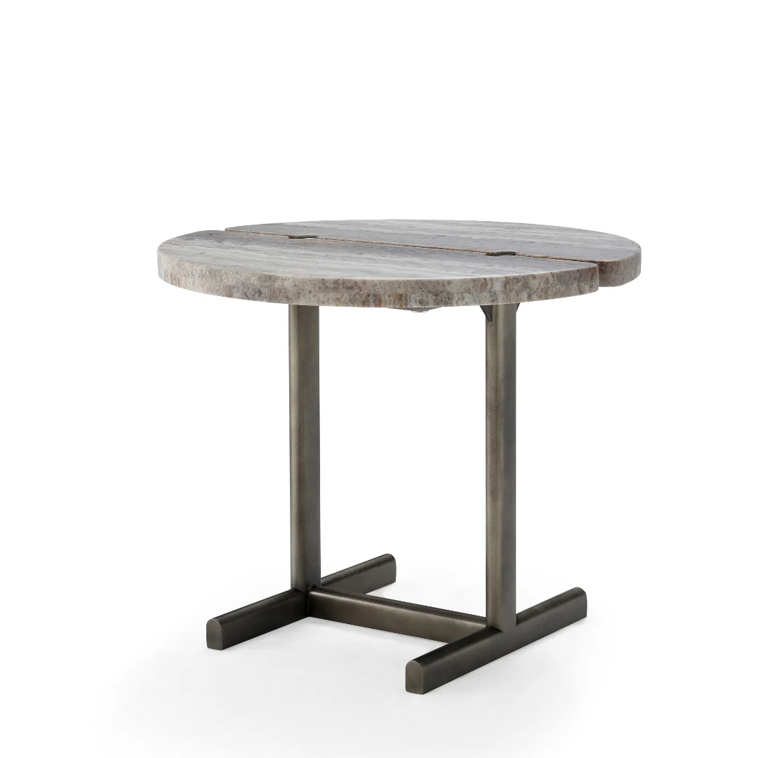 Lu’An Travertine Top Side Table - Brass - Image 3