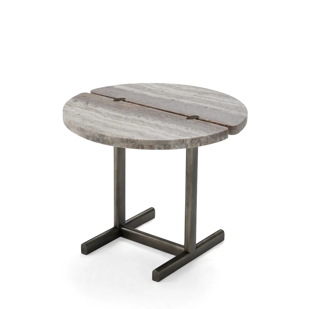 Lu’An Travertine Top Side Table - Brass - Image 4