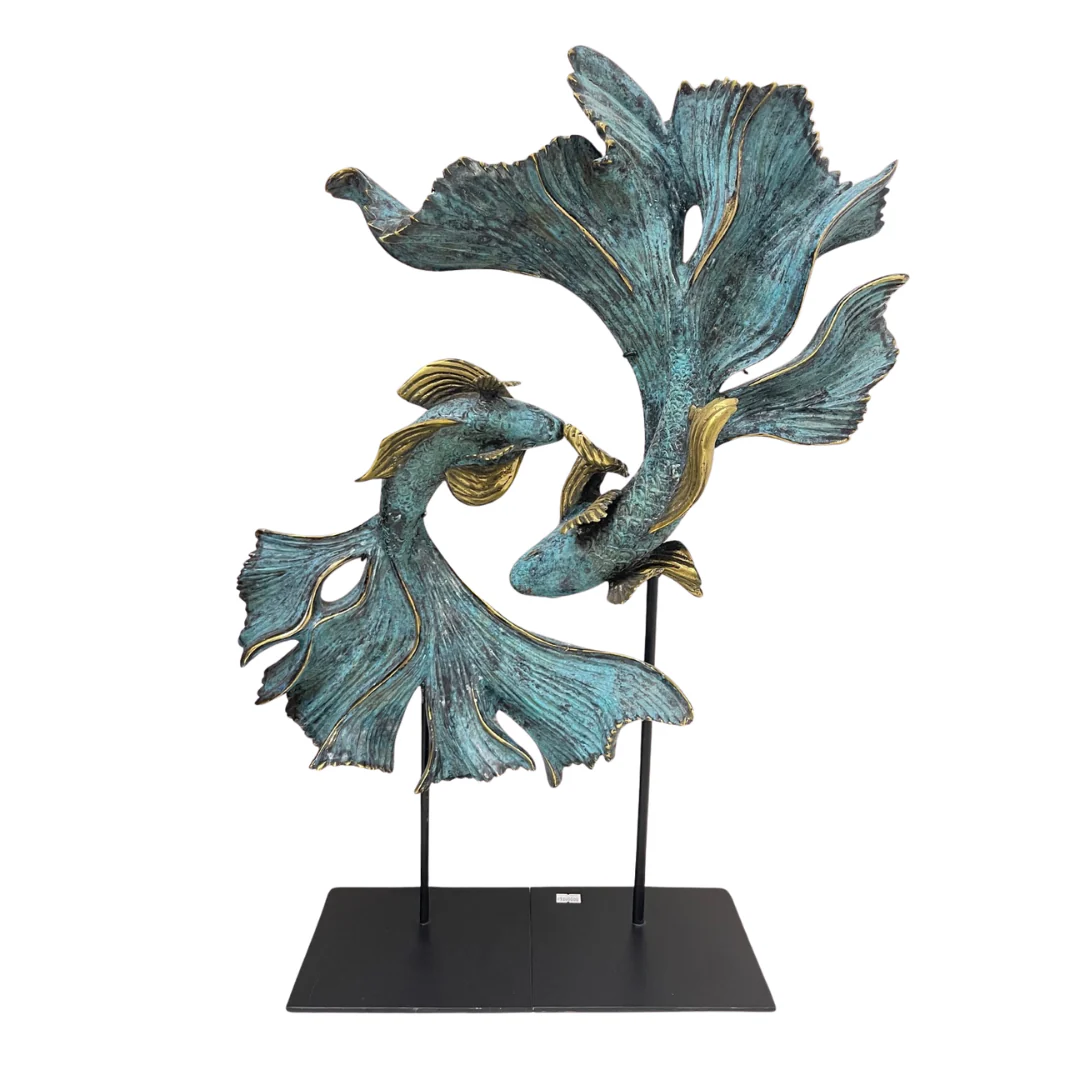 Luxury Blue & Gold Koi Fish Sculpture