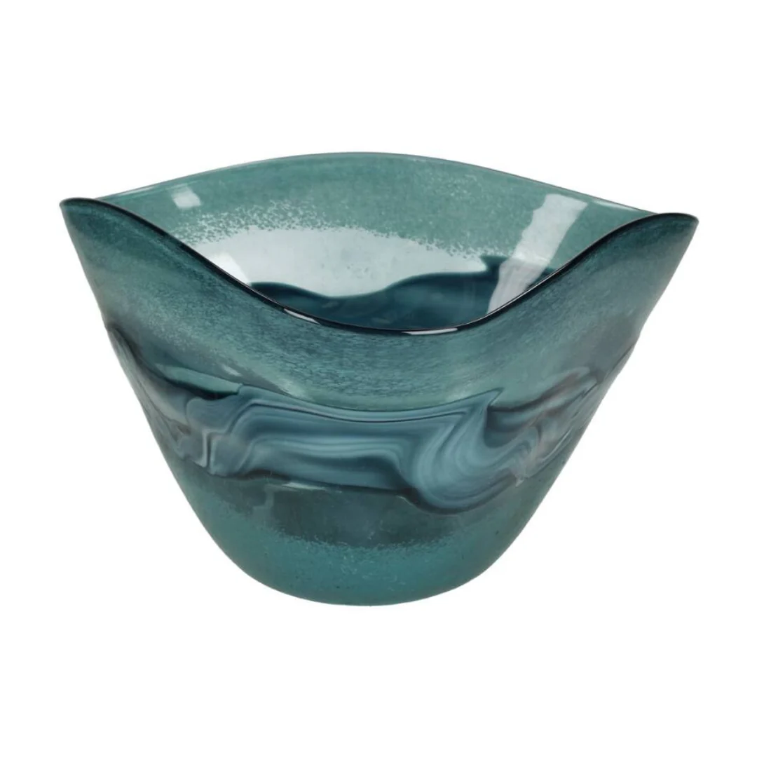 Luxury Swirled Teal Glass Decorative Bowl