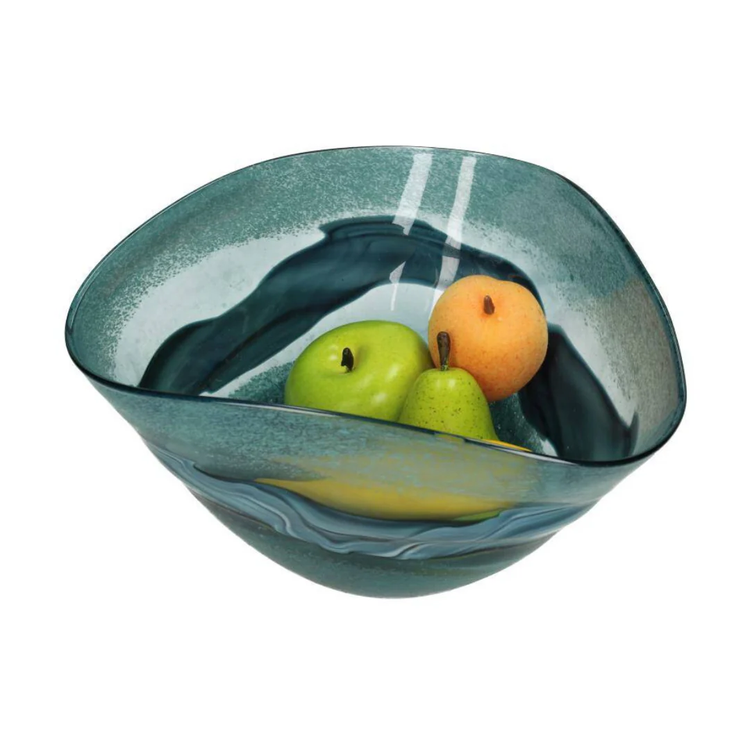 Luxury Swirled Teal Glass Decorative Bowl - Image 3