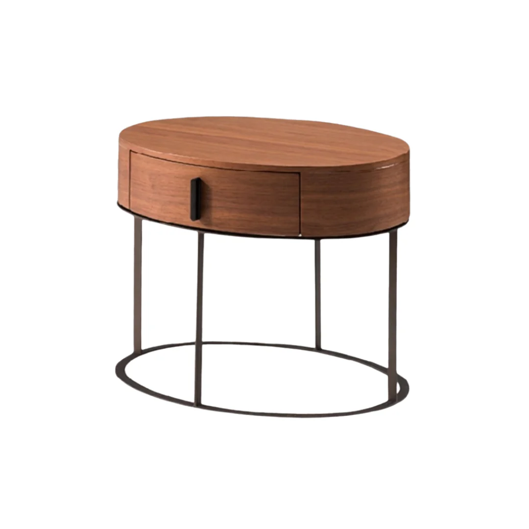 Marrone Side Table with Wood Veneer and Steel base-Brown