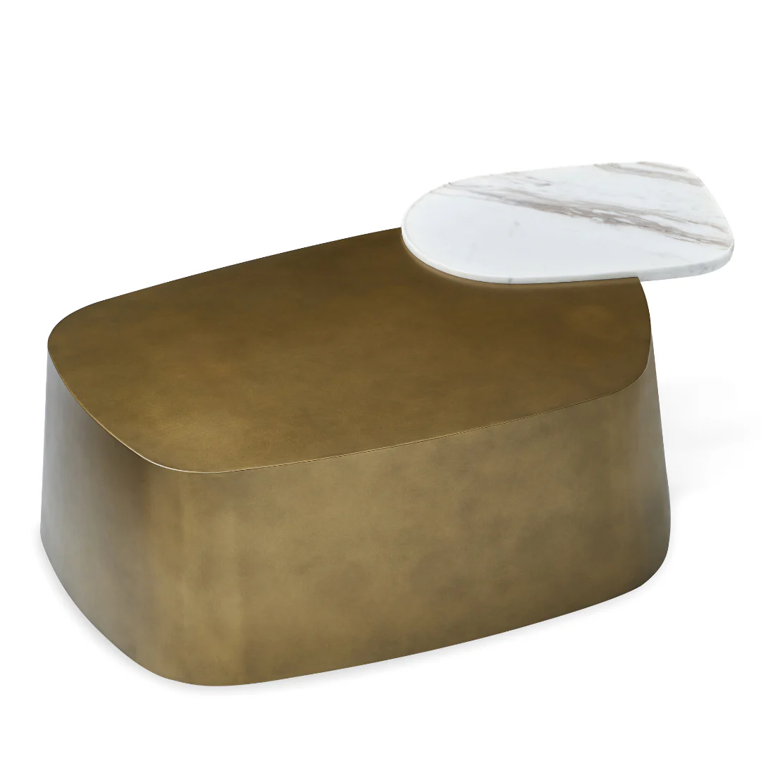 Pebla White Marble Top Coffee Table - Brass - Image 3