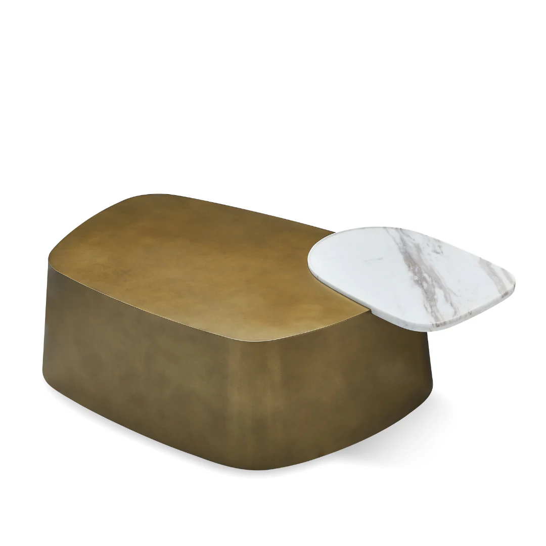 Pebla White Marble Top Coffee Table - Brass - Image 4