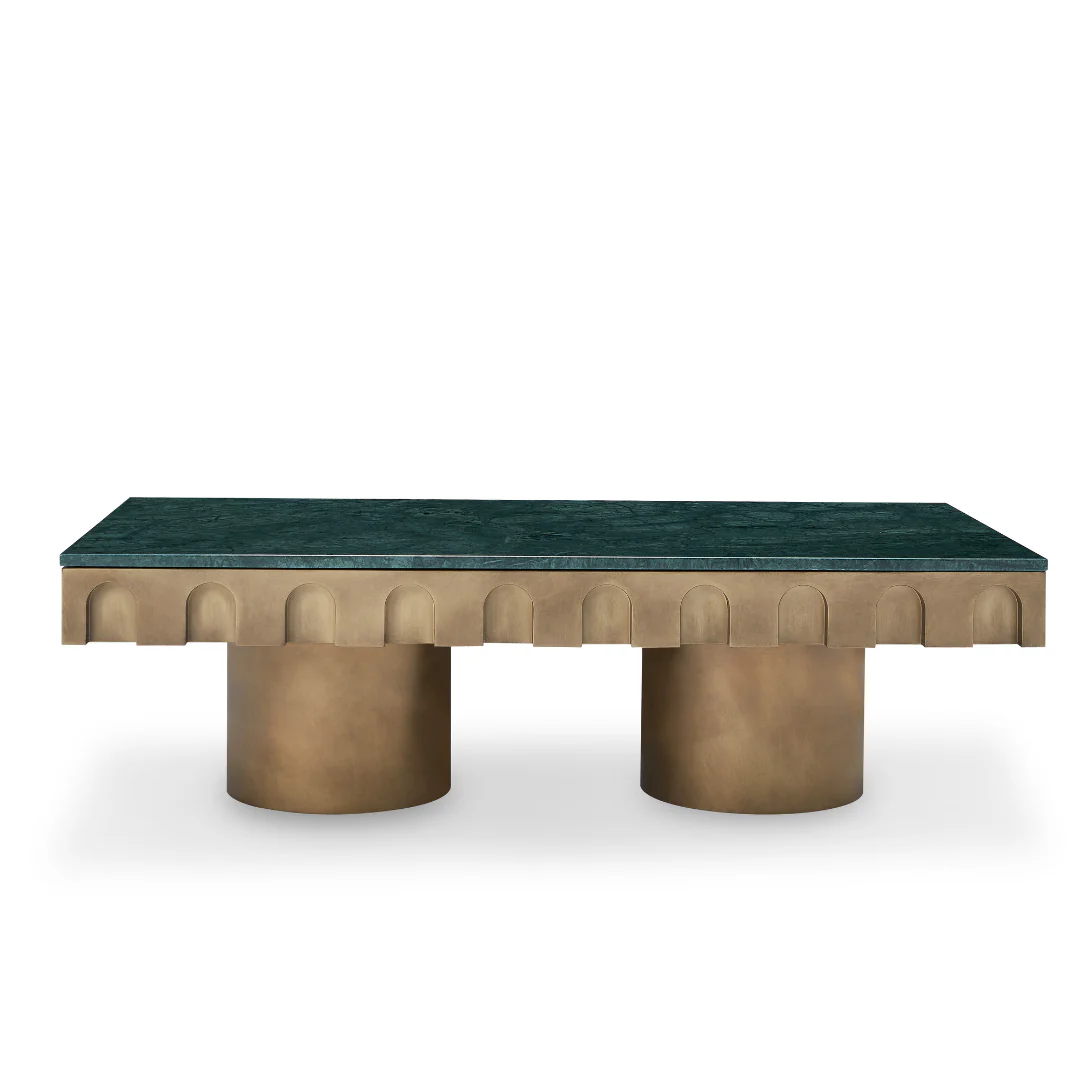 Tessura Brass Marble Coffee Table - Green - Image 2