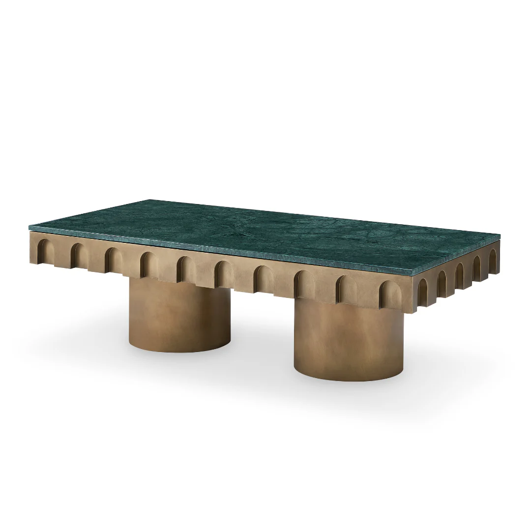 Tessura Brass Marble Coffee Table - Green - Image 3