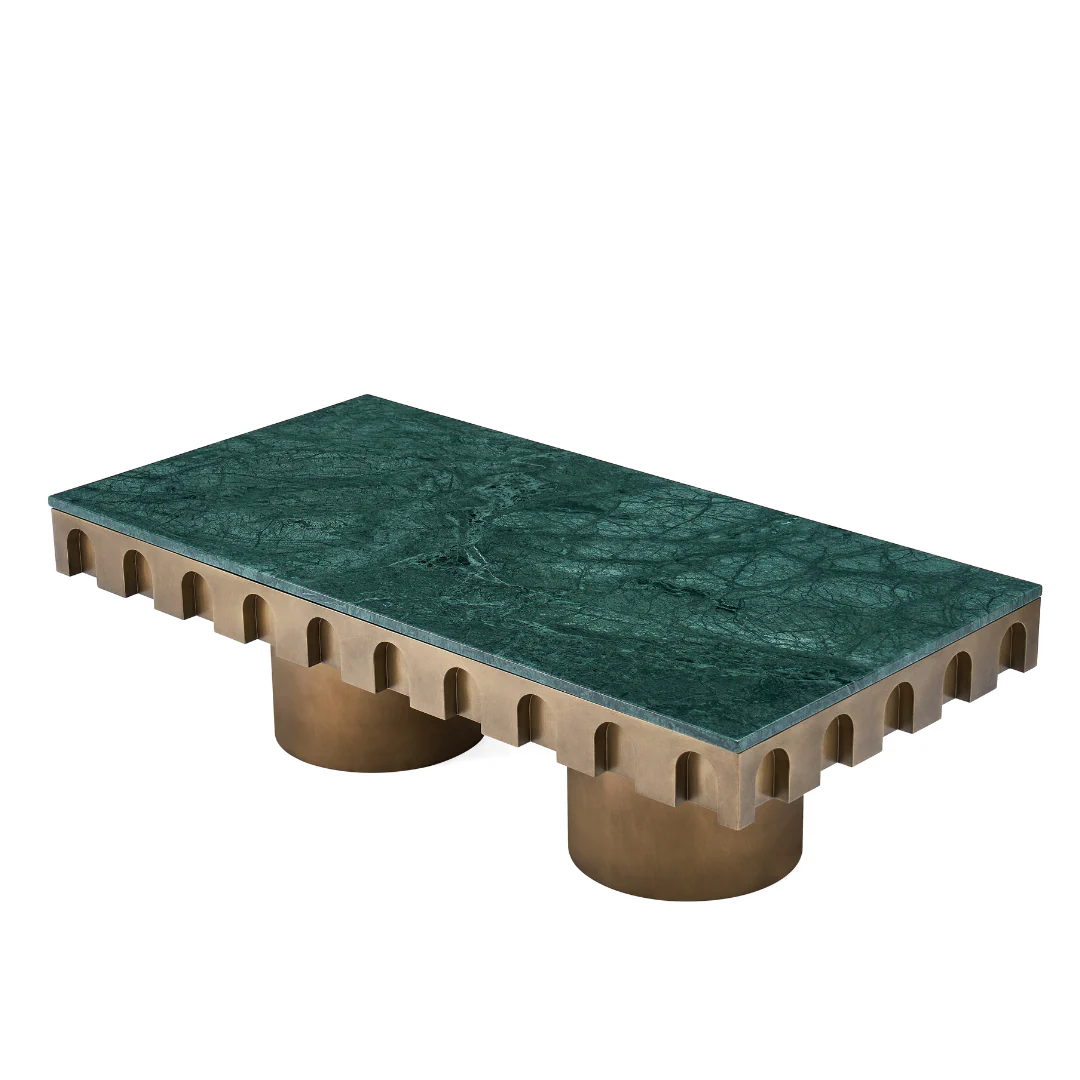 Tessura Brass Marble Coffee Table - Green - Image 4