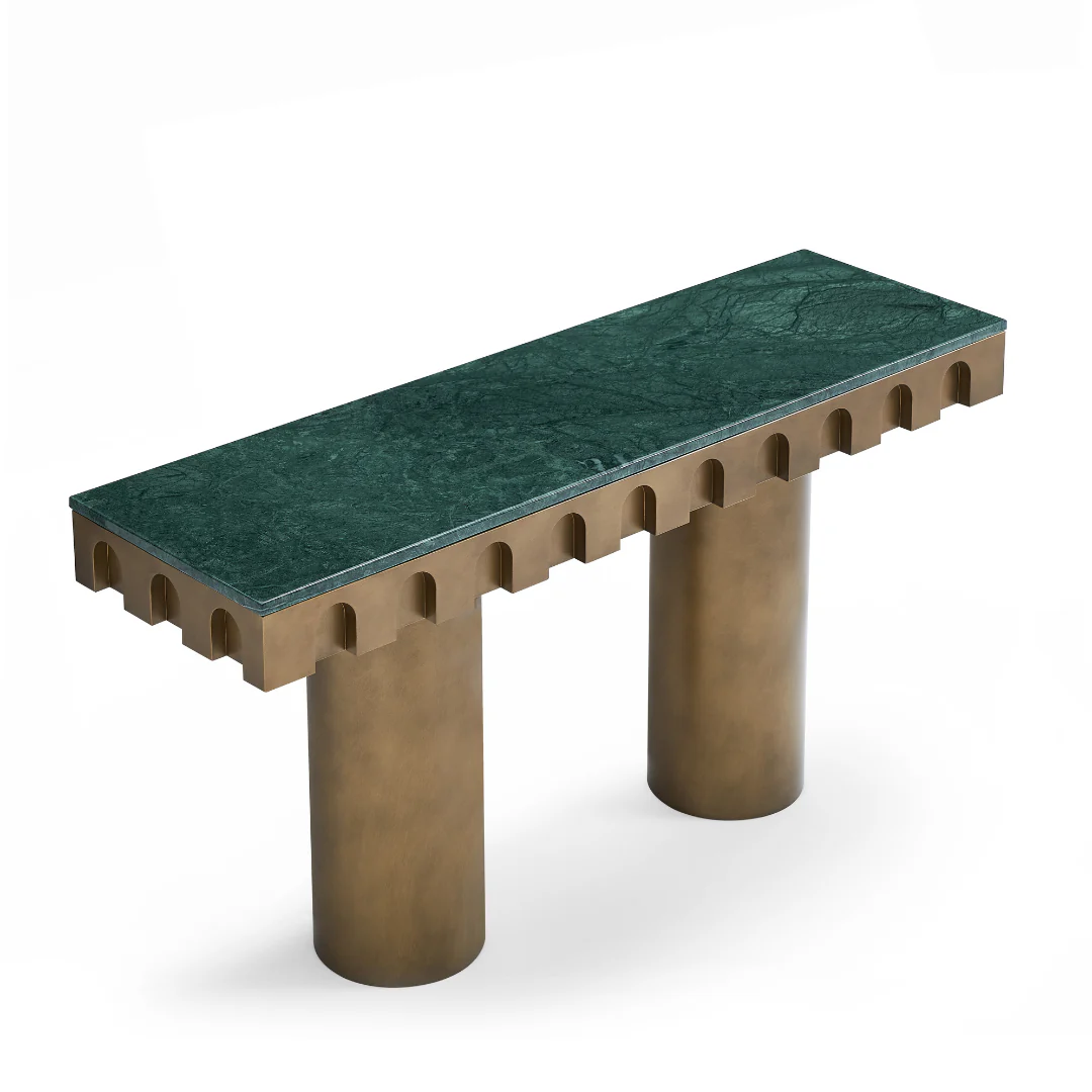 Tessura Green Marble Top Console Table - Brass - Image 3