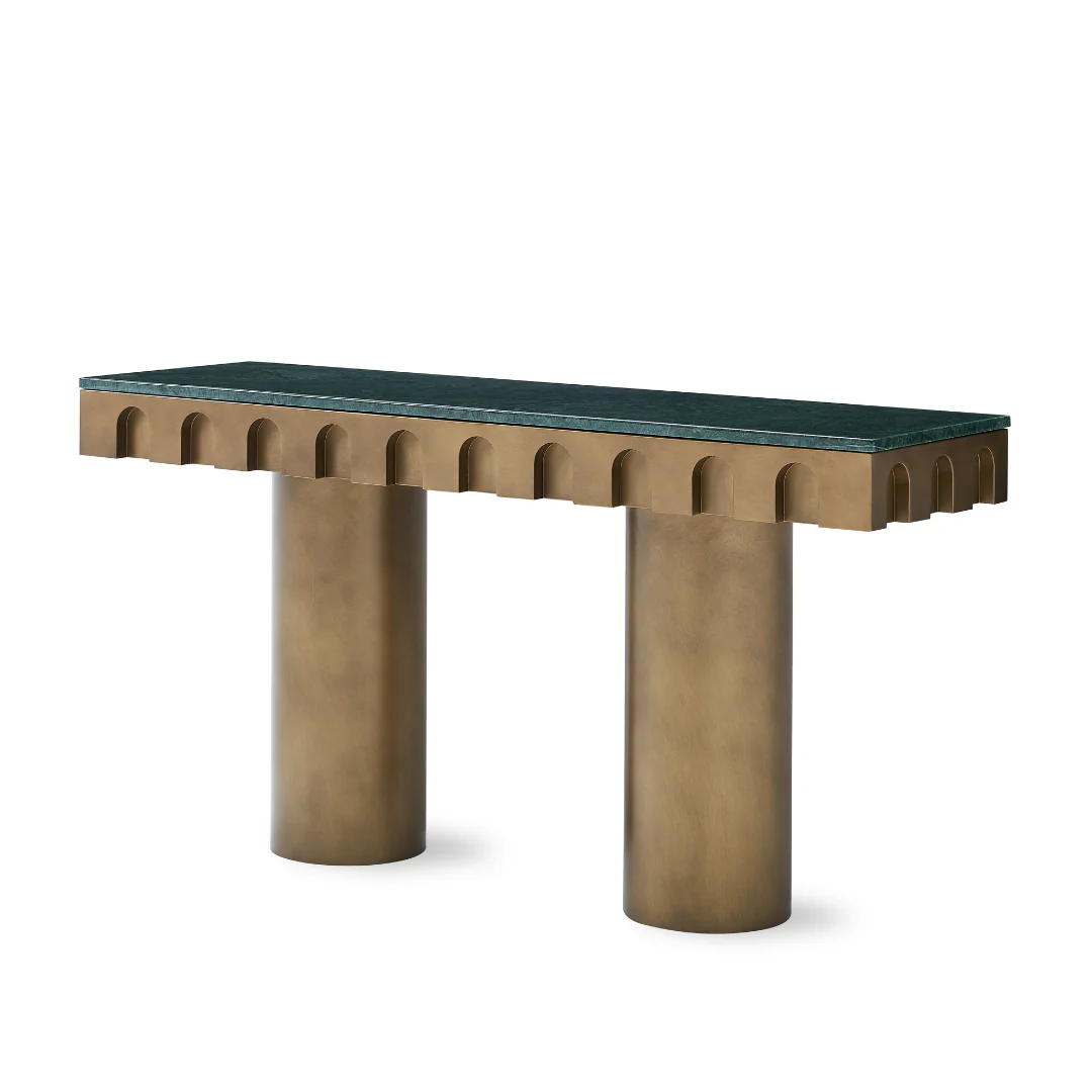 Tessura Green Marble Top Console Table - Brass - Image 4