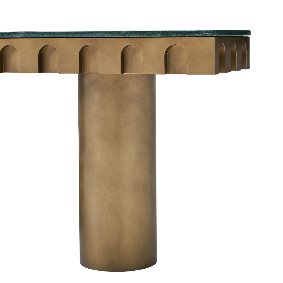 Tessura Green Marble Top Console Table - Brass - Image 5