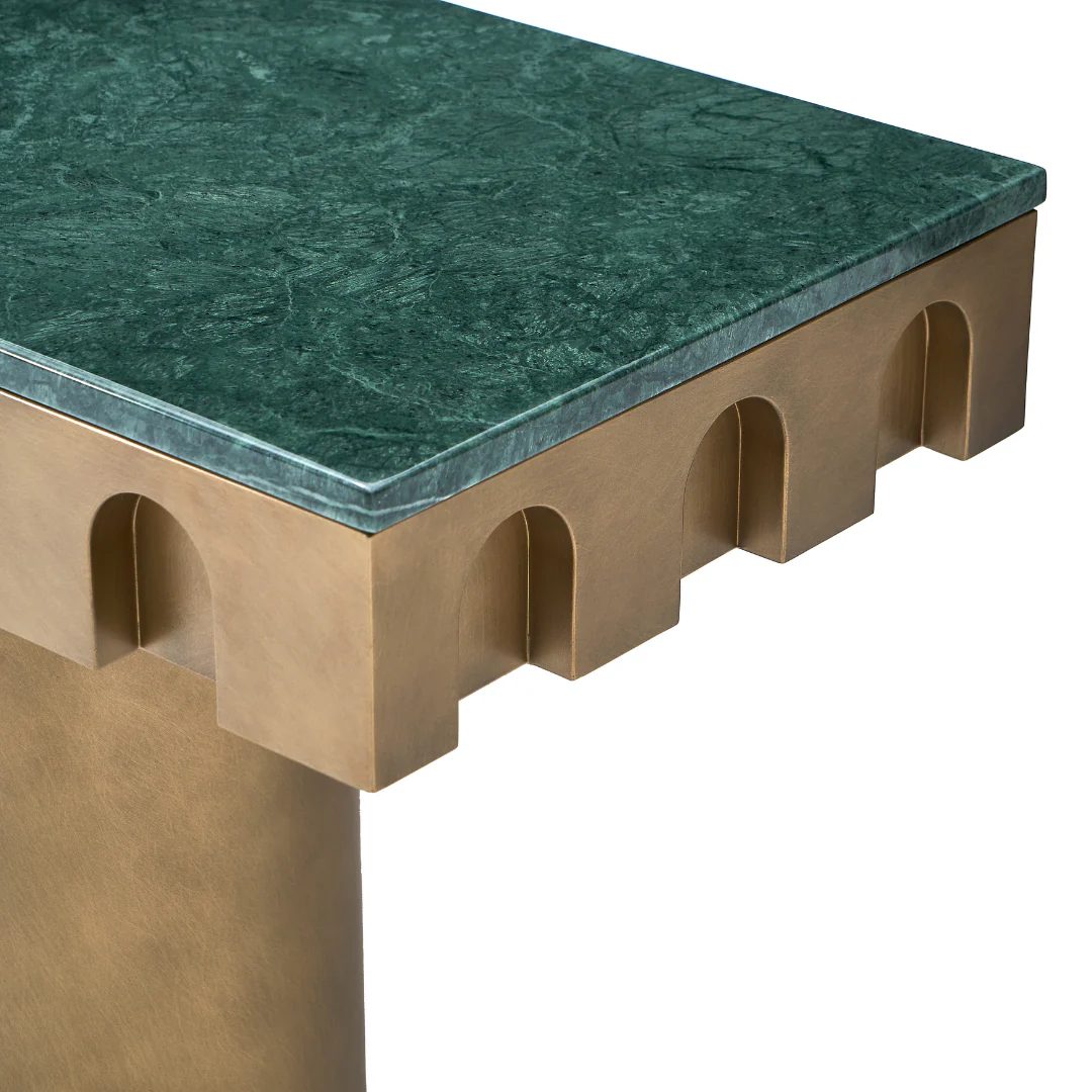 Tessura Green Marble Top Console Table - Brass - Image 6