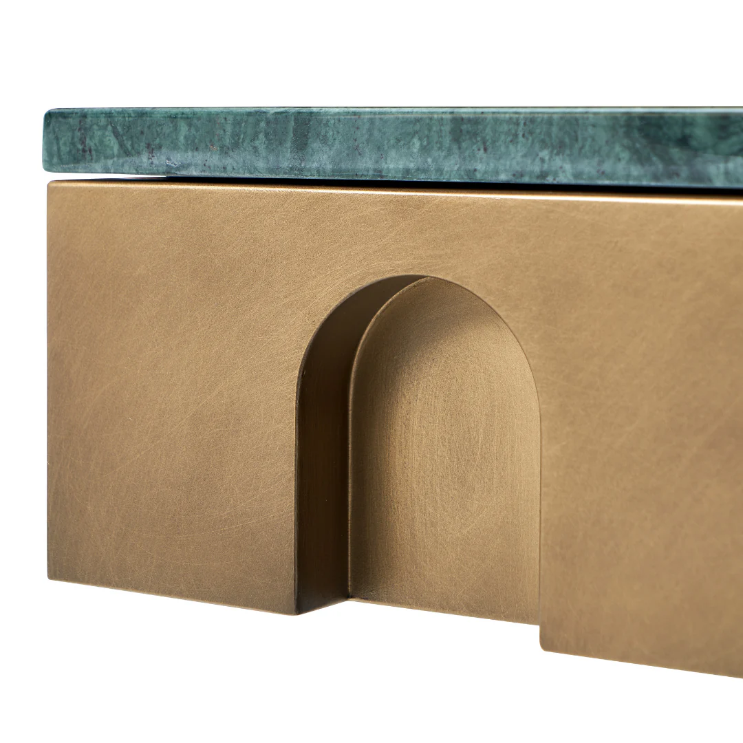 Tessura Green Marble Top Console Table - Brass - Image 8