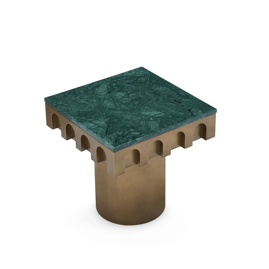 Tessura Green Marble Top Side Table - Brass