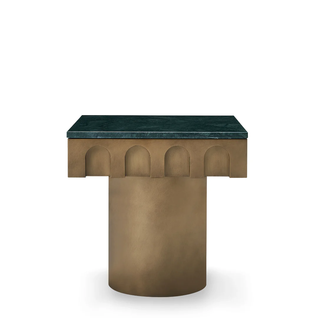 Tessura Green Marble Top Side Table - Brass - Image 2