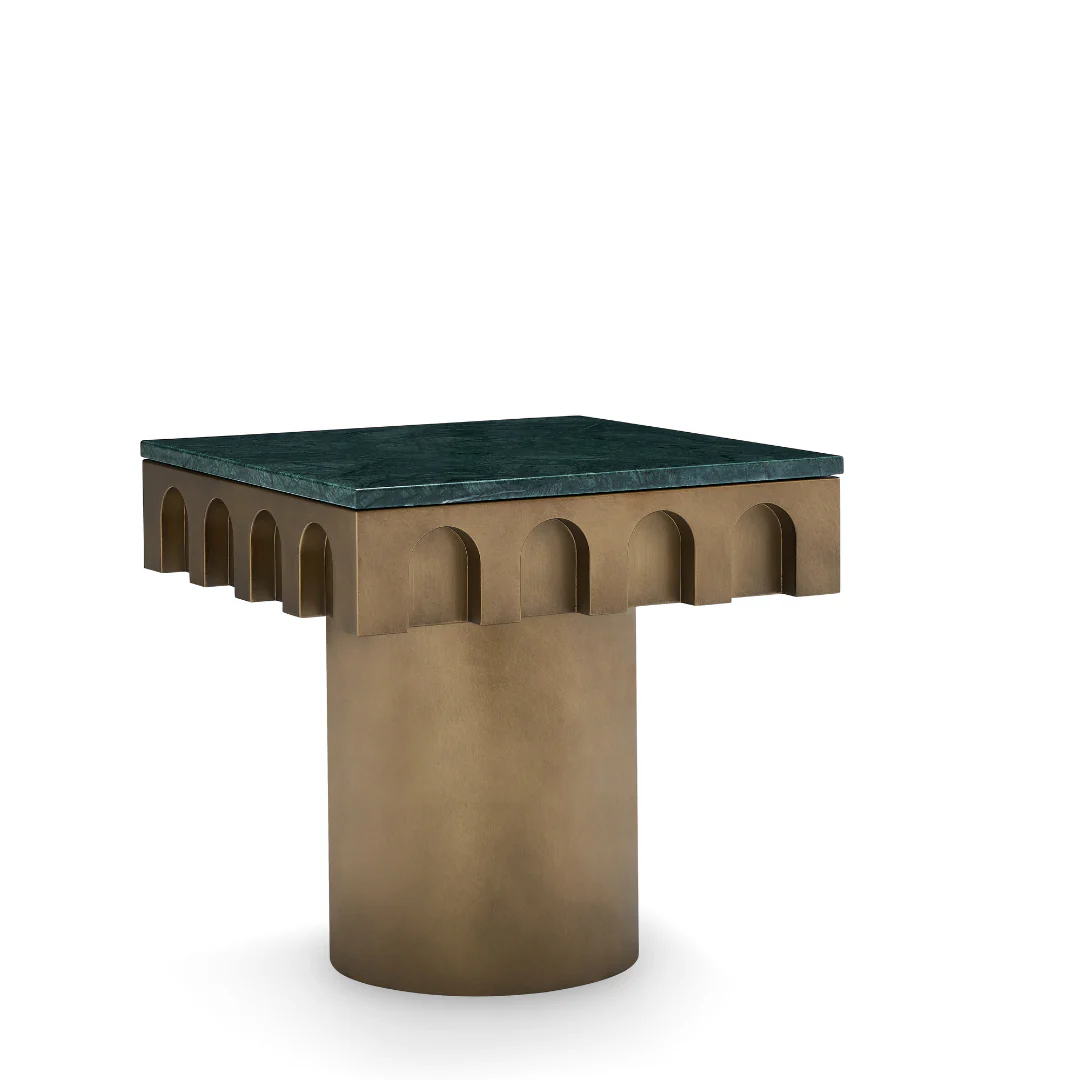 Tessura Green Marble Top Side Table - Brass - Image 3
