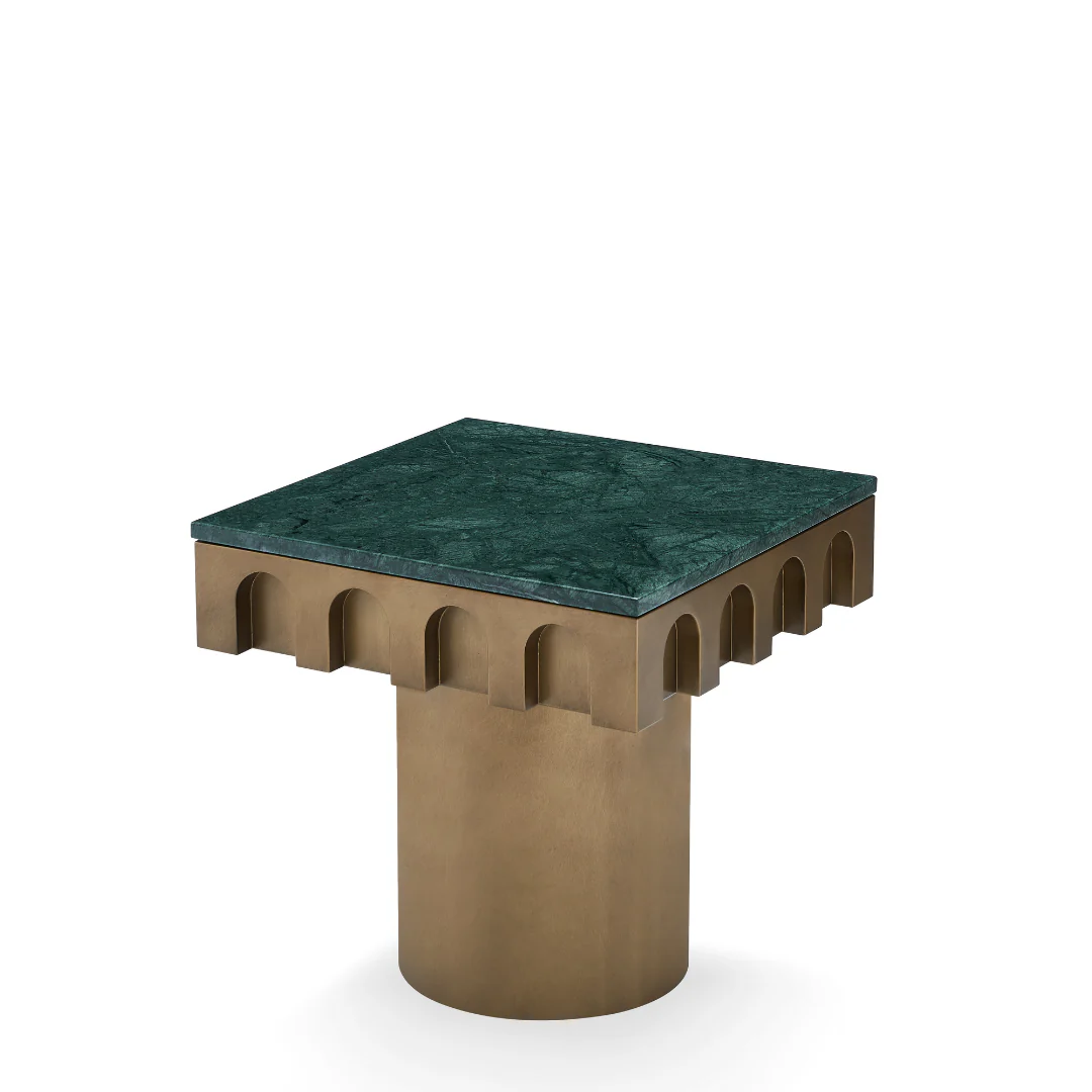 Tessura Green Marble Top Side Table - Brass - Image 5