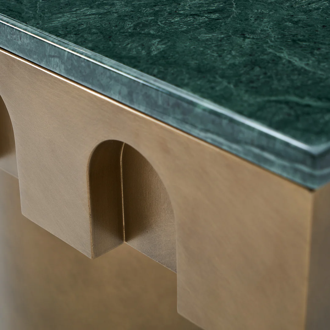 Tessura Green Marble Top Side Table - Brass - Image 6