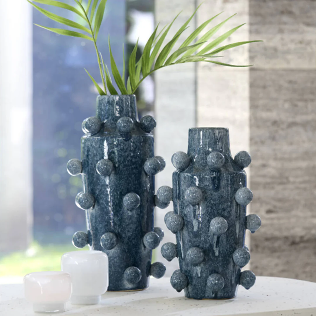 Modern Blue Textured Deco Vase - Image 2