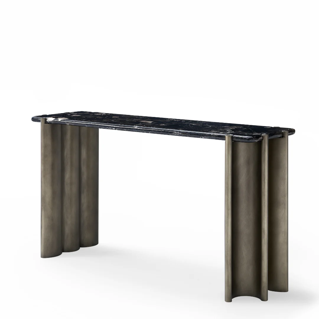Vero Black Rose Marble Console Table - Brass - Image 4