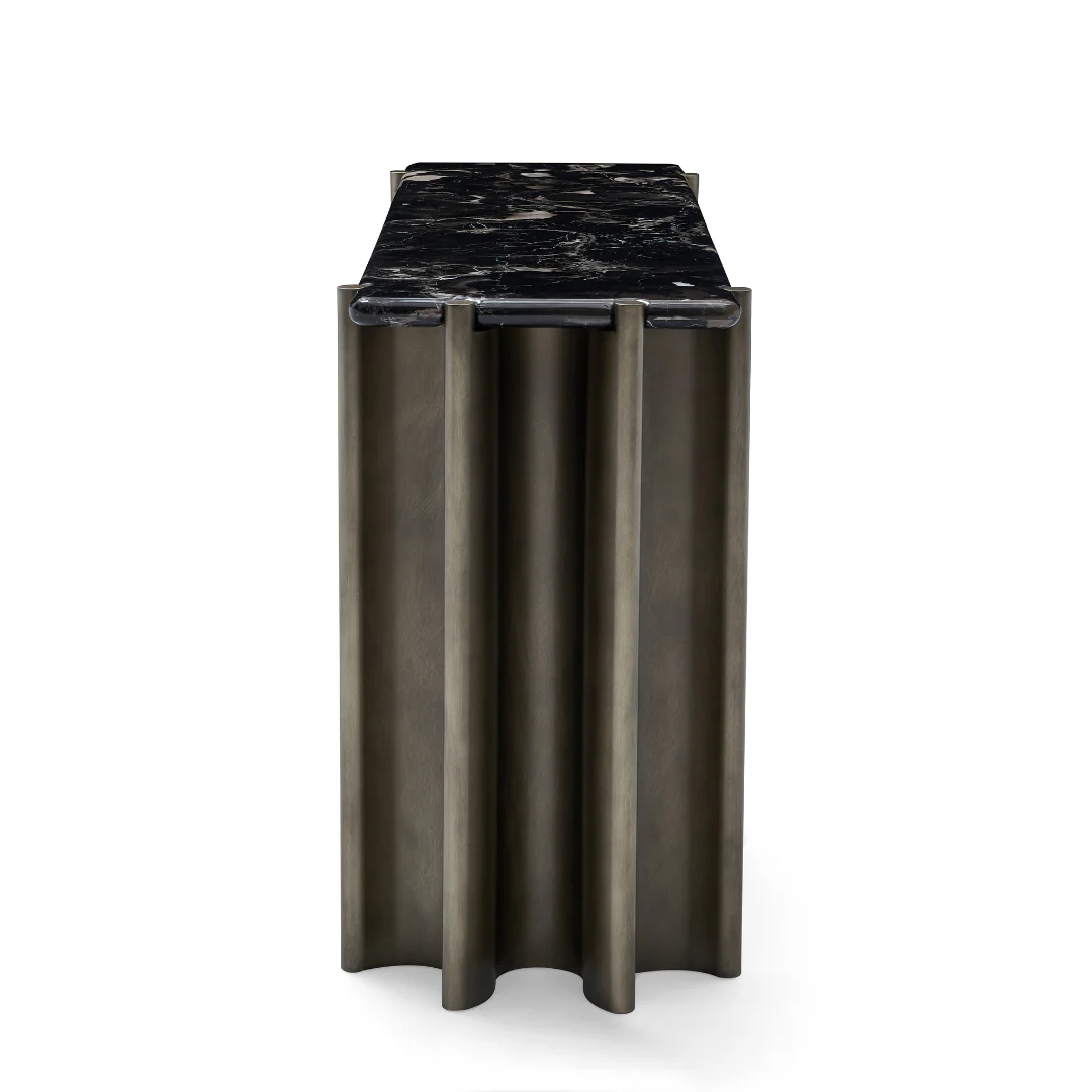 Vero Black Rose Marble Console Table - Brass - Image 5