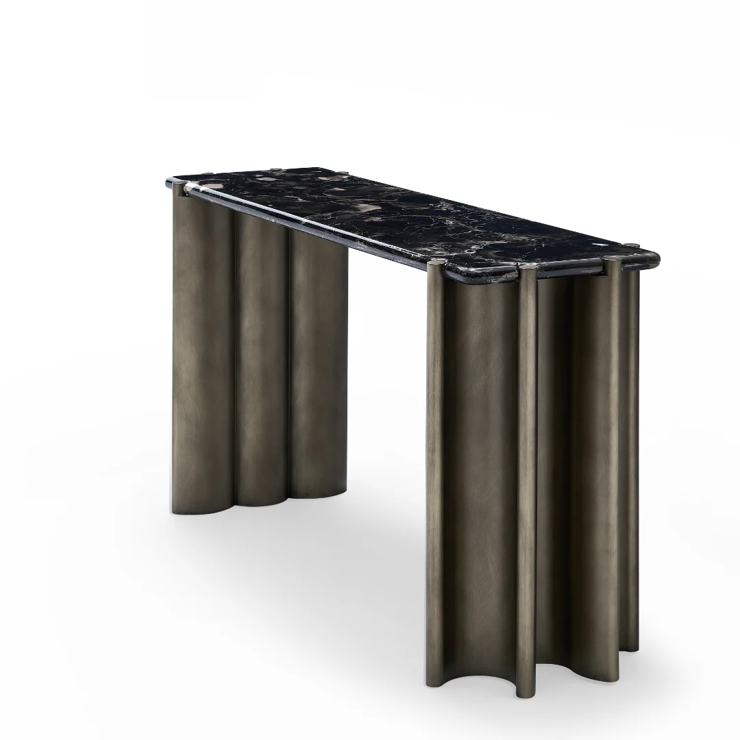 Vero Black Rose Marble Console Table - Brass - Image 6