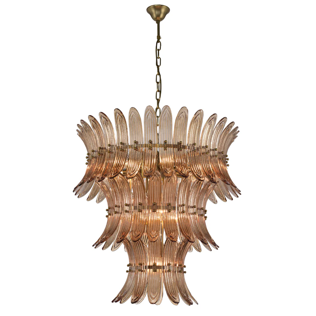 Willow Brass Hairline Finish Amber Glass Chandelier