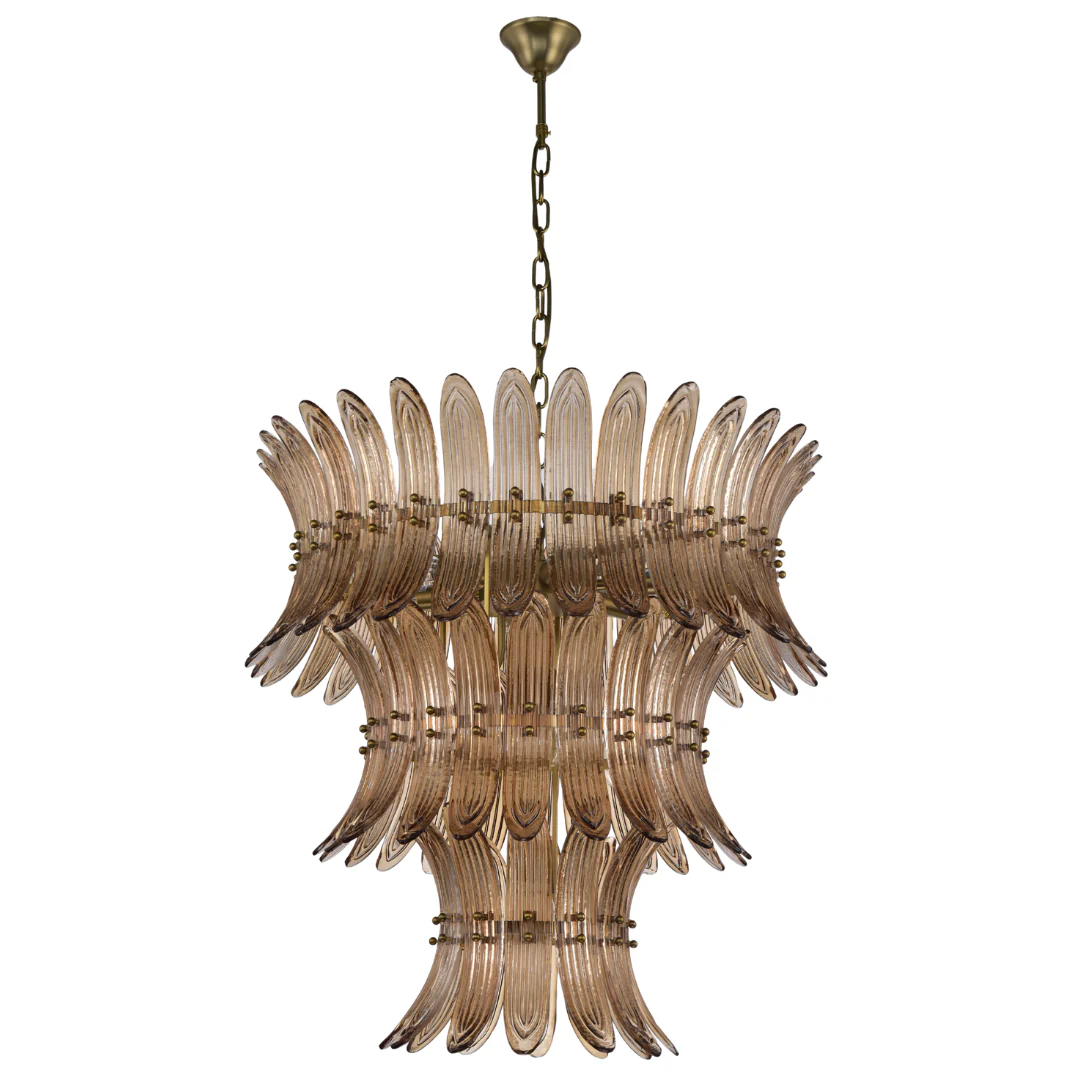Willow Brass Hairline Finish Amber Glass Chandelier - Image 2