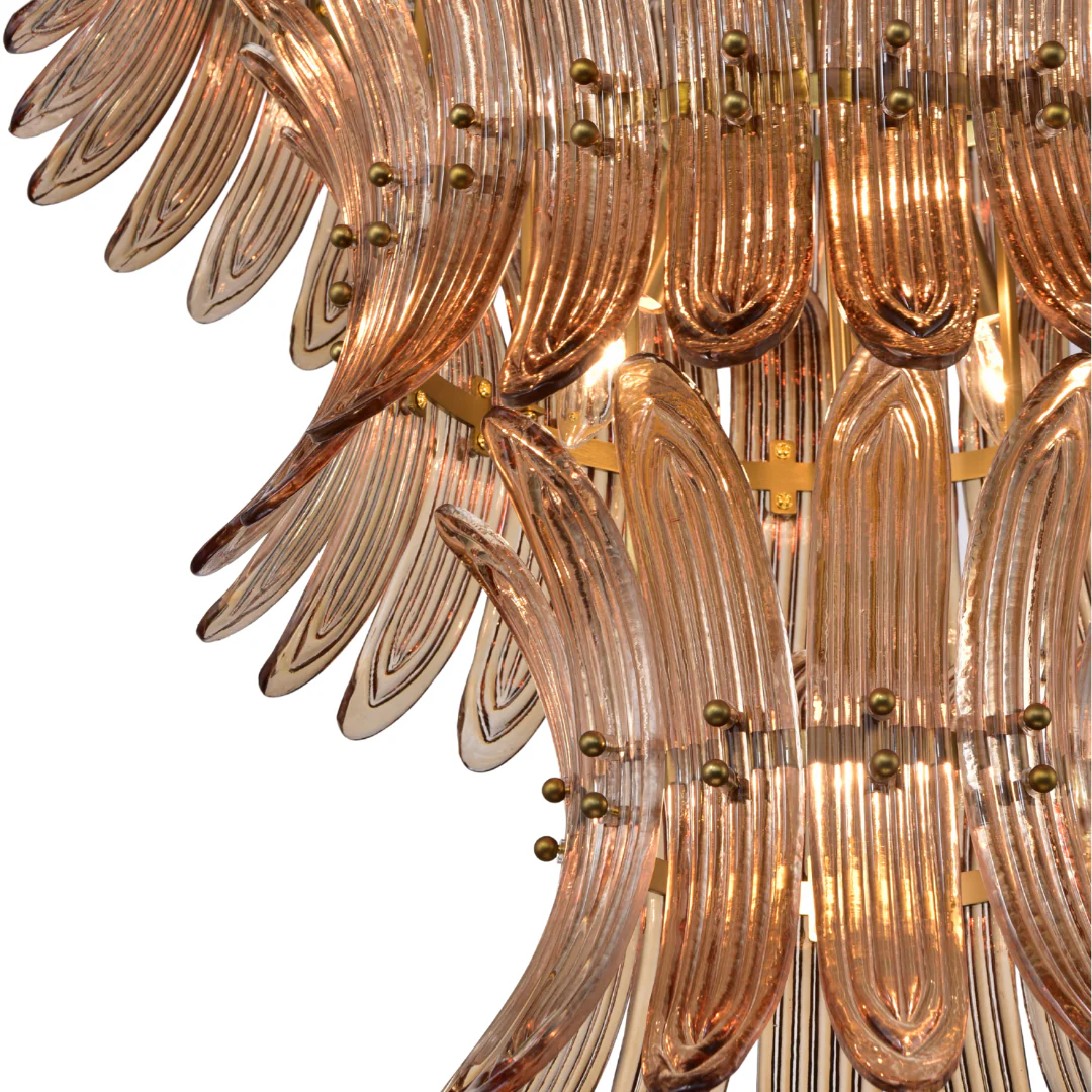Willow Brass Hairline Finish Amber Glass Chandelier - Image 3