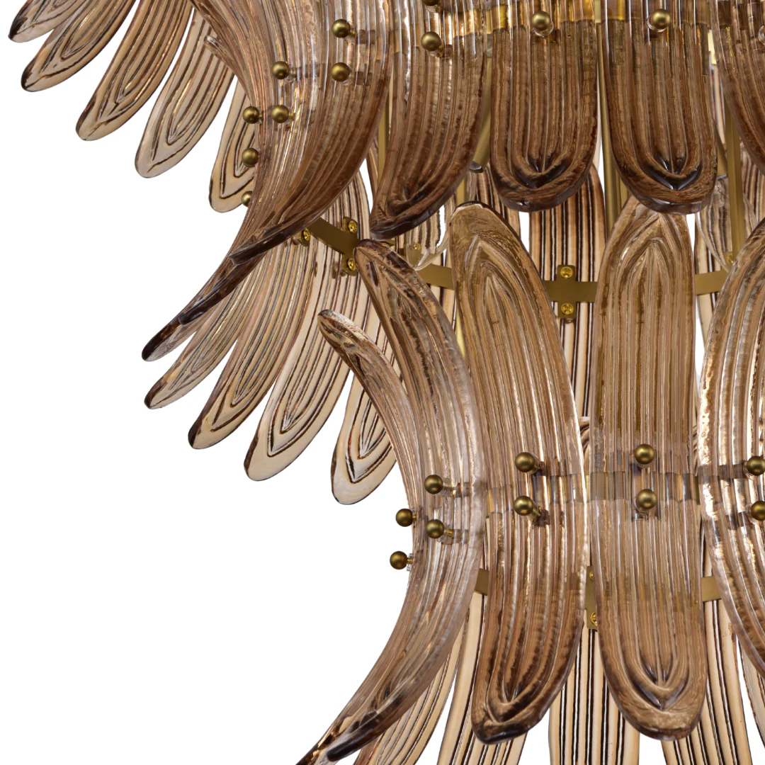 Willow Brass Hairline Finish Amber Glass Chandelier - Image 4