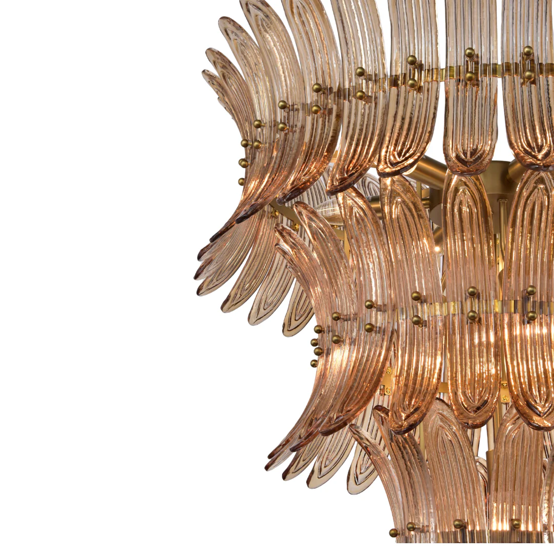 Willow Brass Hairline Finish Amber Glass Chandelier - Image 5