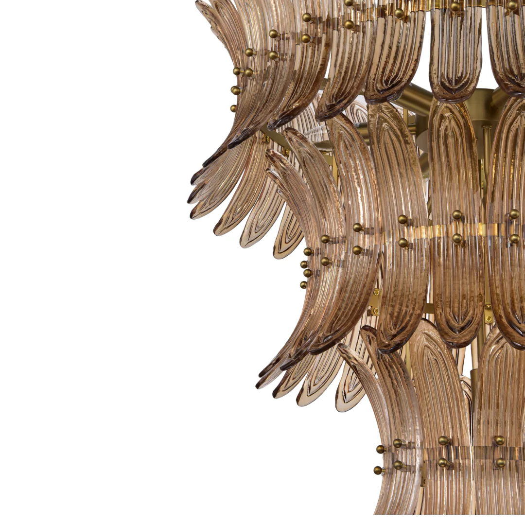 Willow Brass Hairline Finish Amber Glass Chandelier - Image 6