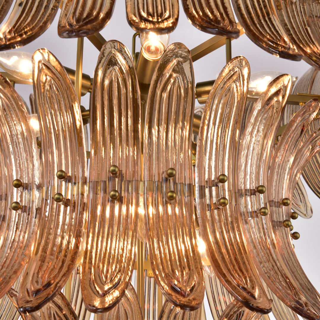 Willow Brass Hairline Finish Amber Glass Chandelier - Image 9