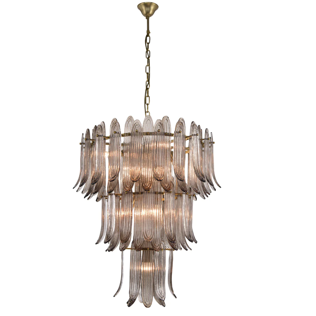 Willow Brass Smokey Quartz Glass Chandelier - Brown
